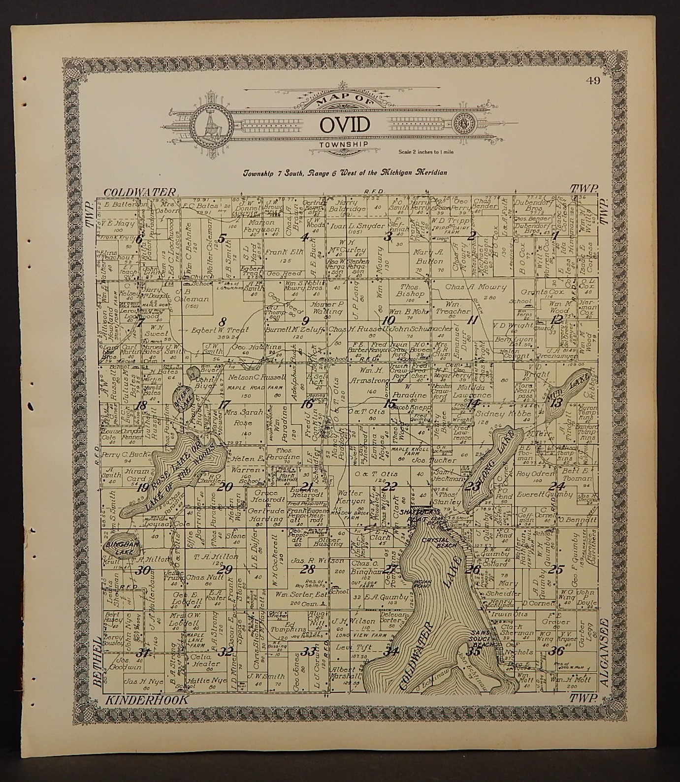 Michigan Branch County Map Ovid Township 1915 L2413 eBay
