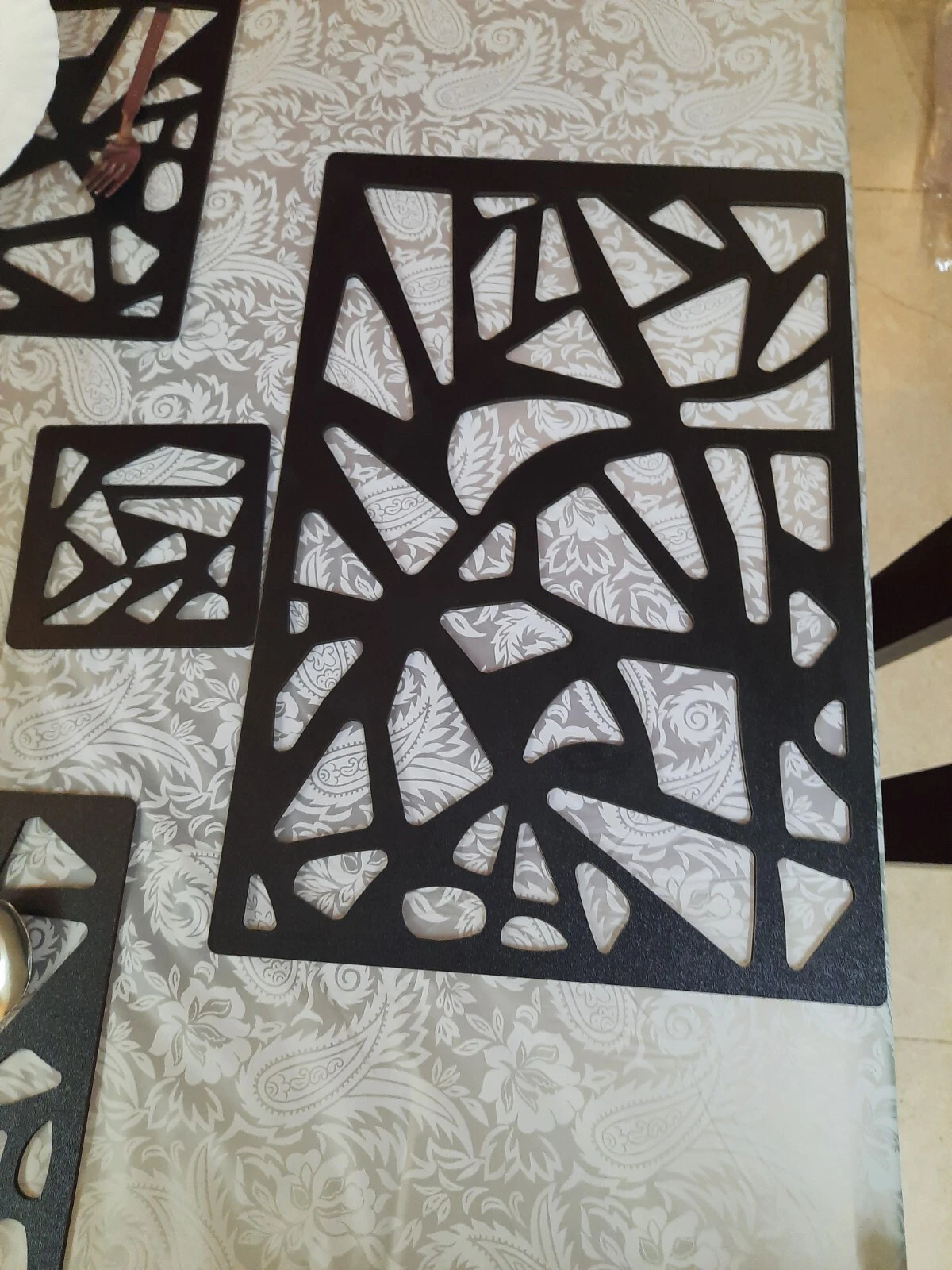 Place Mats Dining Accessories Wood Black/White Set of 6 pcs with 6 Coasters FREE