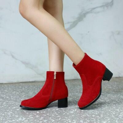 Womens Faux Suede Ankle Boots Casual Block Heel Side Zipper Shoes Short Booties