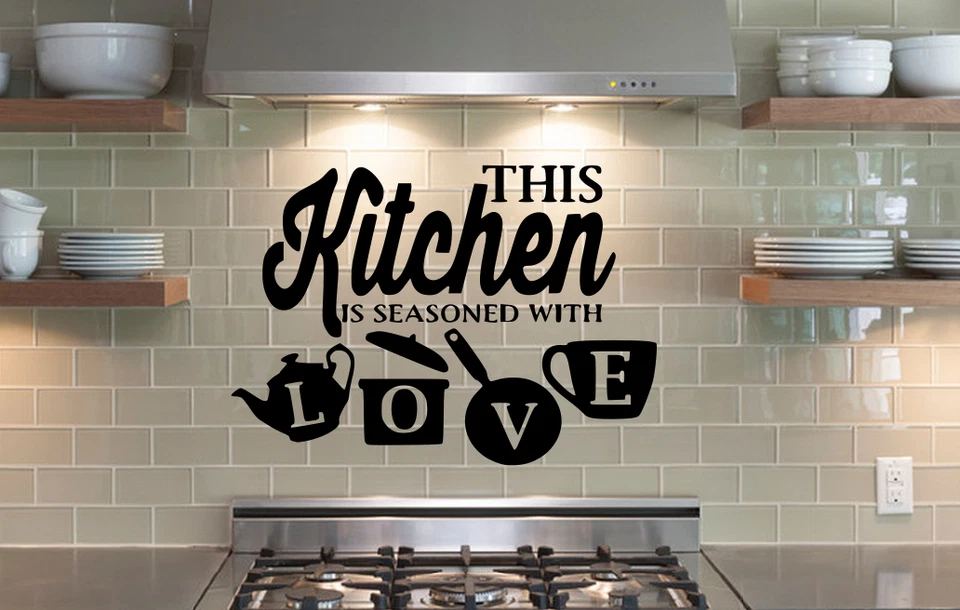 Kitchen Seasoned With Love Stickers Wall Art Pot Cup Love Dining Room Removable - Image 3 of 4