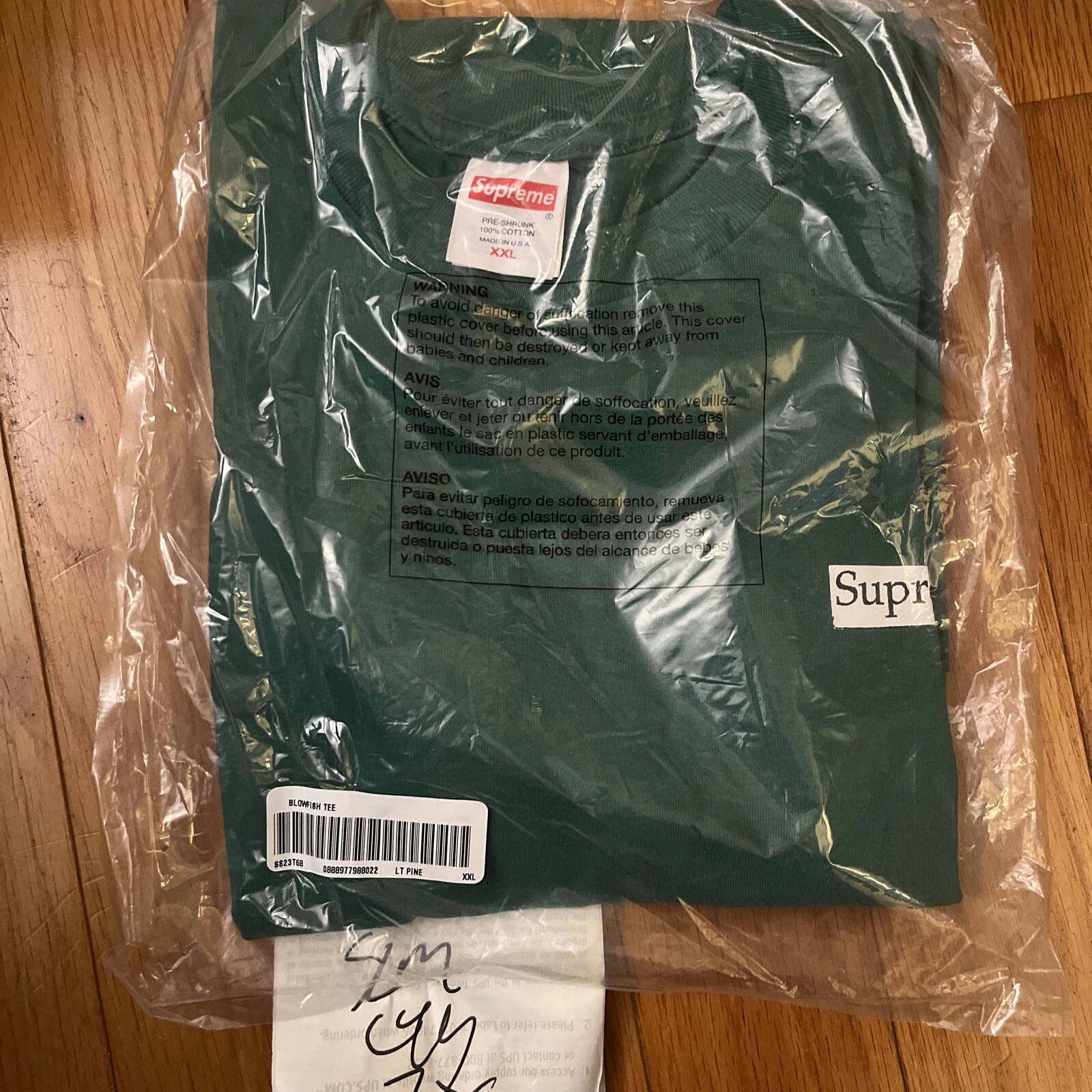 Tee shirt Supreme Blowfish vert pin clair XXL 2XL neuf