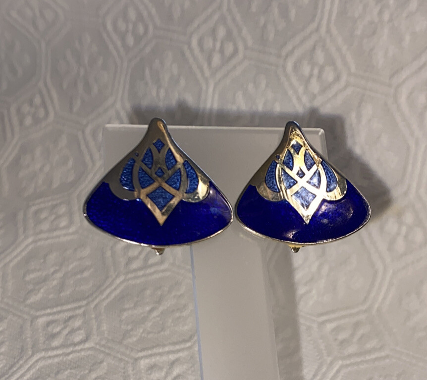 Two Sisters Triangular Enameled Clip Earrings, Co… - image 1