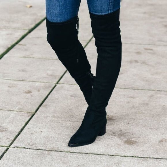 Marc Fisher Oshi Black Suede Over the Knee Slouch Boot Point
