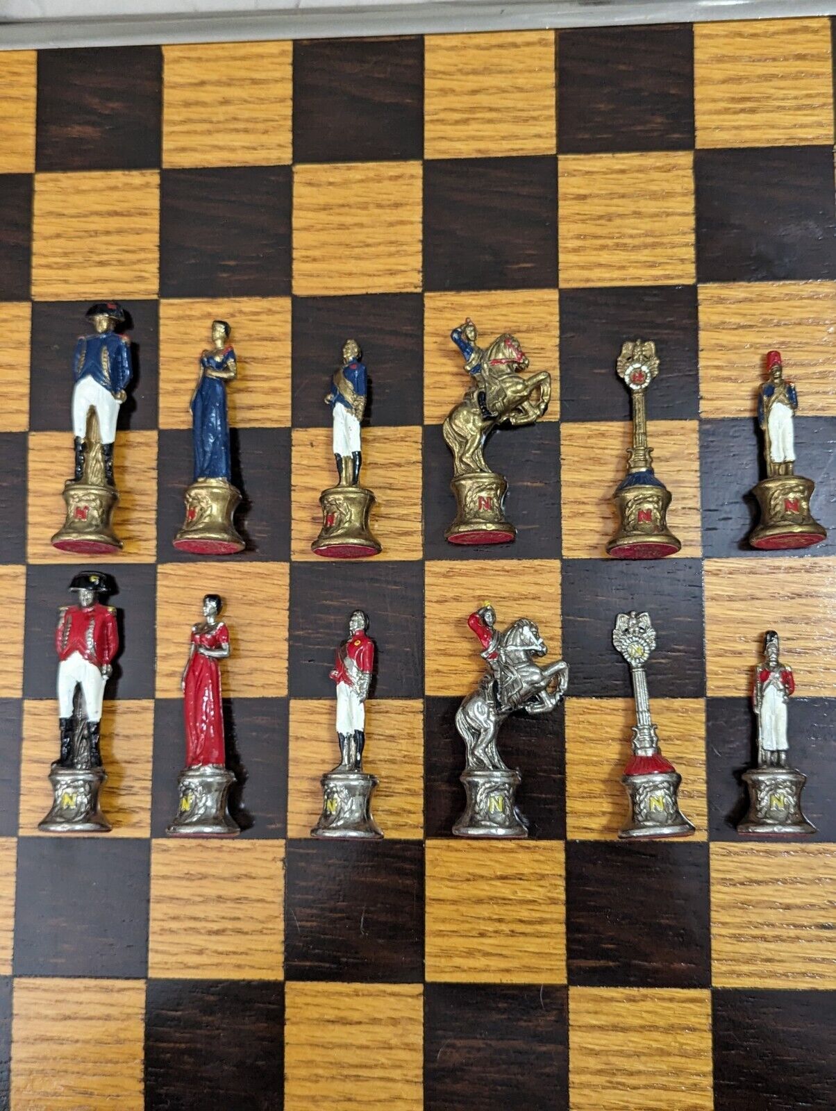 Large Napoleon Theme Chess Set with Brass & Nickel Pieces by Italfama