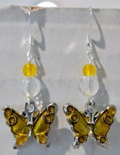 Butterfly earrings Dangle Yellow Enamel New