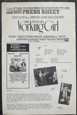 Working Girl (1988) Cinema Marketing & Promotions Press Sheet Free Post