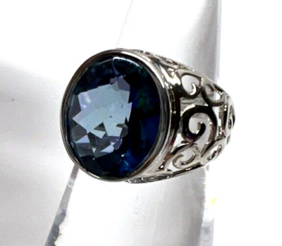 Blue Topaz Lab Created Oval Faceted Size 10 Ring 925 Sterling Silver USA Jewelry