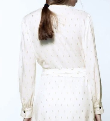 Zara White & Gold Metallic Thread Long Sleeve Button Up Mini Dress Size S |  eBay