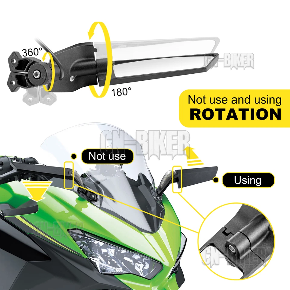 Espejos retrovisores con luces de giro LED para Kawasaki Ninja 400 650 ZX6R ZX10R Foto 3 de 4