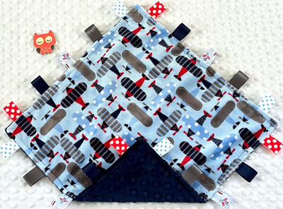 Double Minky! Airplanes Vehicles Minky & Navy Minky Taggie Security Blanket Baby