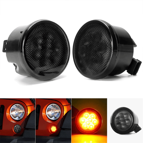 Front Amber LED Turn Signal Lights for Jeep Wrangler JK 2007-2018 (Smoke Lens) - Foto 10 di 10