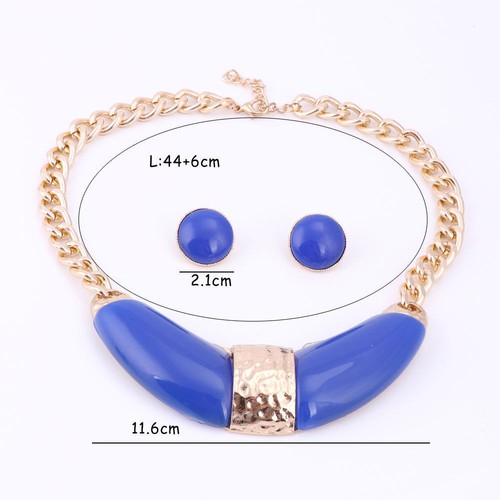 Gold Plated Blue Resin 2 Piece Jewelry Set - Picture 5 of 6