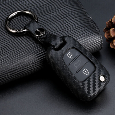 For Kia Soul Sportage Rio Hyundai Carbon Fiber Flip Key Fob Case