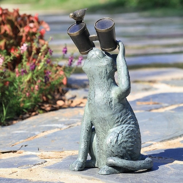 Observant Cat Bird Friend With Binoculars Garden Sculpture Outdoor