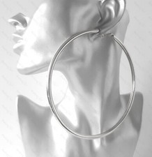 4.75"HUGE 12cm SILVER tone BIG plain CHUNKY large hoop earrings MASSIVE HOOPS 