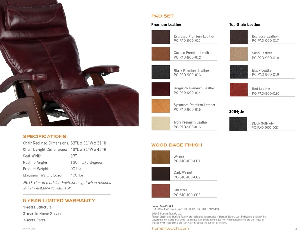 Silla reclinable eléctrica perfecta Human Touch Omni Motion PC-610 Power Foto 4 de 4