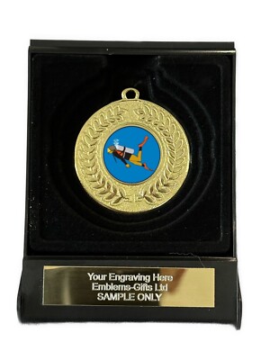 Scuba Diving Award 50mm Gold Contour Medaille in Box (D) Gravur gratis