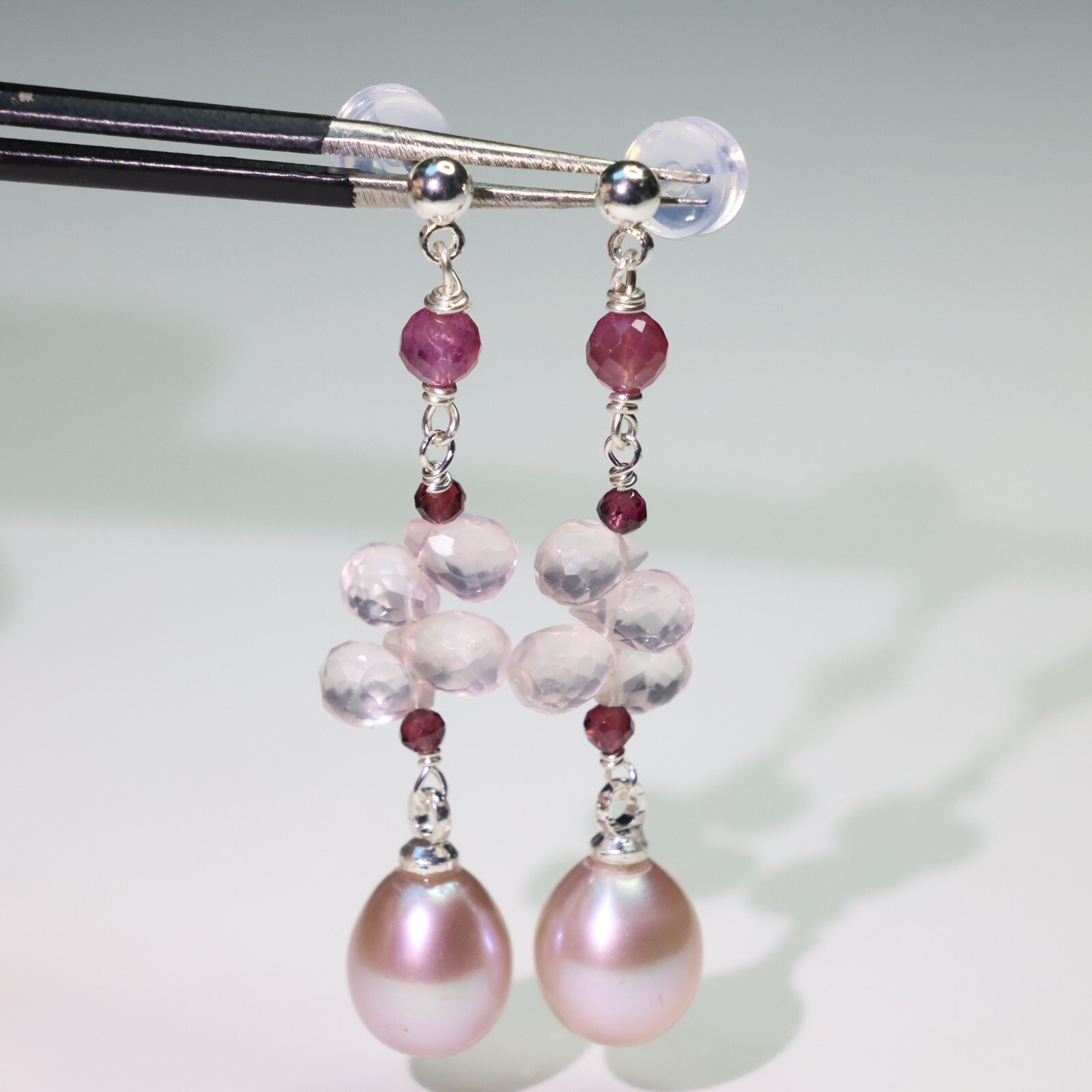Boucles d'oreilles argent perle de culture eau douce saphir véritable bleu