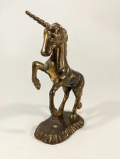 Vintage Brass Small Unicorn Figurine with Age Patina and pitting. Mid Century