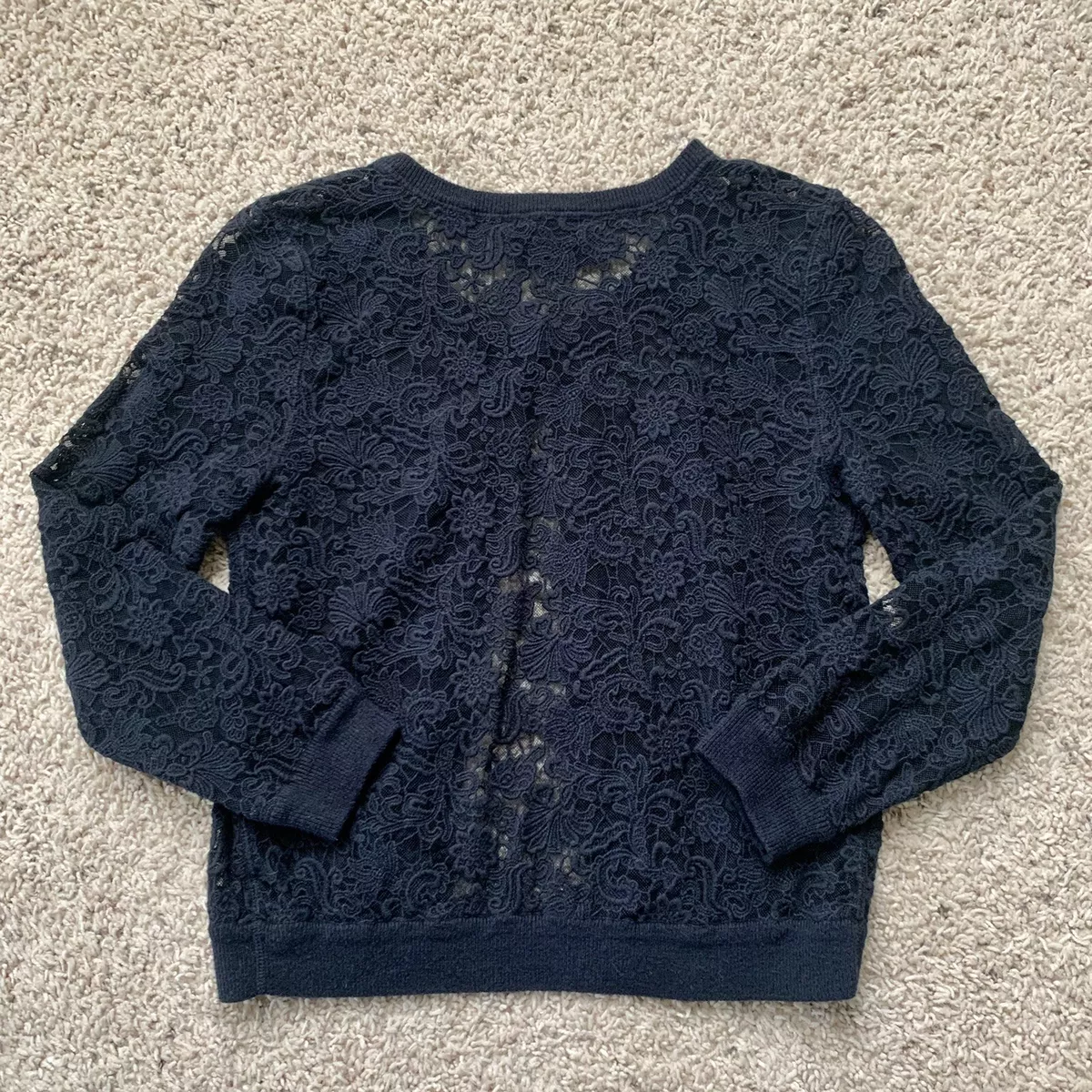 Abercrombie Fitch Womens Floral Lace Cardigan Size Small Sweater Black