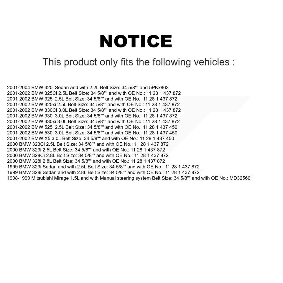 Air Conditioning Accessory Drive Belt For BMW 325i X5 323i 330Ci 325Ci 330i 530i Foto 2 de 4