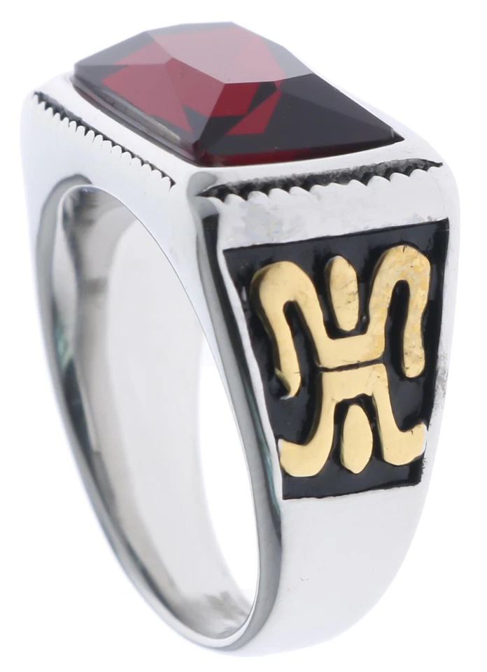 Anillo Tribal Celta 12 CT Rubí Simulado Oro 18k Acero Inoxidable Para Hombre Talla 10 T52 Foto 2 de 4