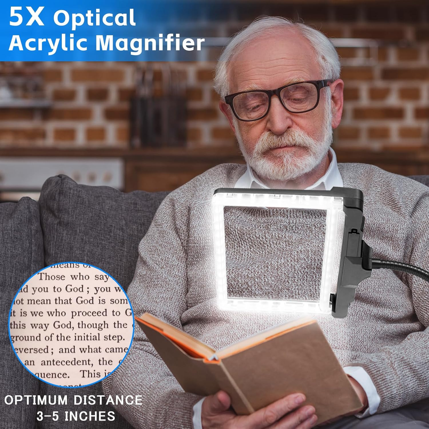 5X Large Magnifying Glass with 42 LED Light and Stand, Flexible Gooseneck Magnif