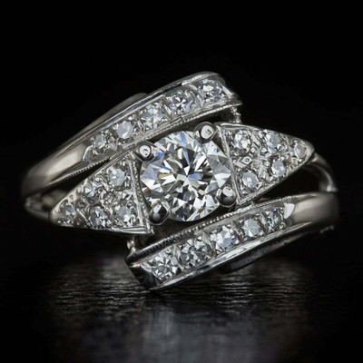14k White Gold 1.22Ct Round Lab-Created Diamond Engagement Bypass Elegant Ring