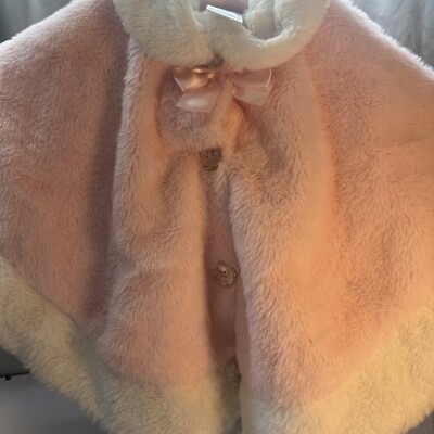 Little Lass 24M Jacket Poncho Style Button Up Pink & White Button Arm Winter