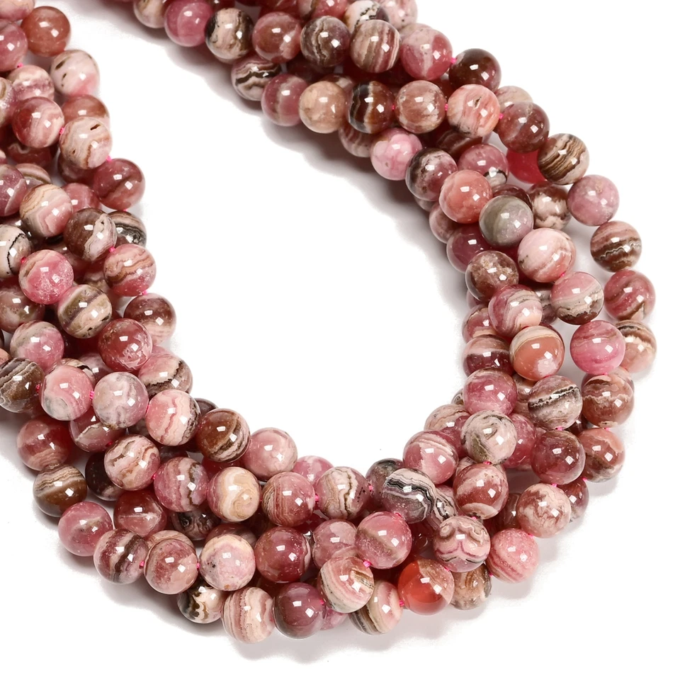 Natural Grade A Rhodochrosite Smooth Round Beads Size 6mm 8mm 10mm 15'' Strand - Image 2 of 4