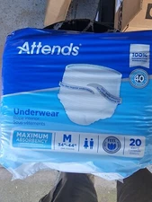 Attends Unisex Adult Incontinence Pull Up Underwear Diapers Heavy Medium M 20 Pk