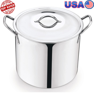 8 Quart Stainless Steel Stock Pot W/ Lid Durable Cookware Soup Stews Pasta New