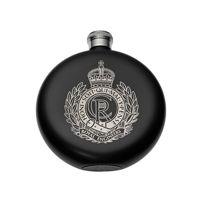 Royal Engineers (Sappers) 5 Unzen Matt Schwarz Rund Personalisiert Flachmann