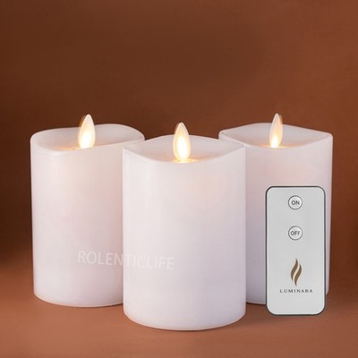 Luminara Flameless Pillar Candles 3 pck, white Wax with Moving Wick,Remote Timer