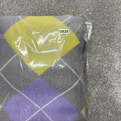 Jack Jones Knitted Sweater Vest Mens 42in Chest Grey Purple Argyle Diamond Golf - Picture 12 of 12