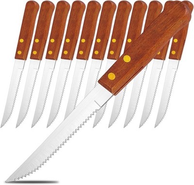 Kyraton Steakmesser Set Satz Von 12, Steakbesteck, Steakmesser-Set Mit Holzgriff