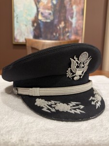 Vintage Military US Air Force Senior Officer Dress Visor Cap Hat with Name 