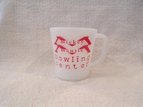 Fire-King MICKEY MANTLE BOWLING CENTER 200 CLUB Advertising Coffee Mug