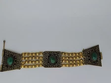 Vintage 1940s Made In Israel Bracelet Silver  With Gold Overlay Eilat Stone 29gm
