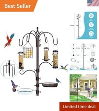 94-Inch Heavy Duty Rust-Resistant Bird Feeding Station with 4 Feeders  Bath