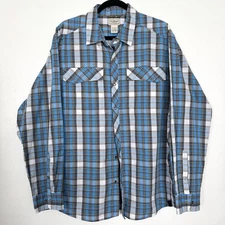 LL Bean Shirt Men's XL Blue Plaid Cotton Blend Snap Roll Tab Outdoor Hiking