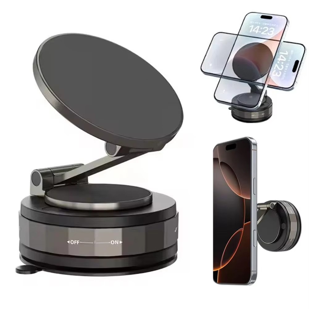 360° Vacuum Magnetic Phone Holder - Suction Cup Car Mount with Foldable Stand