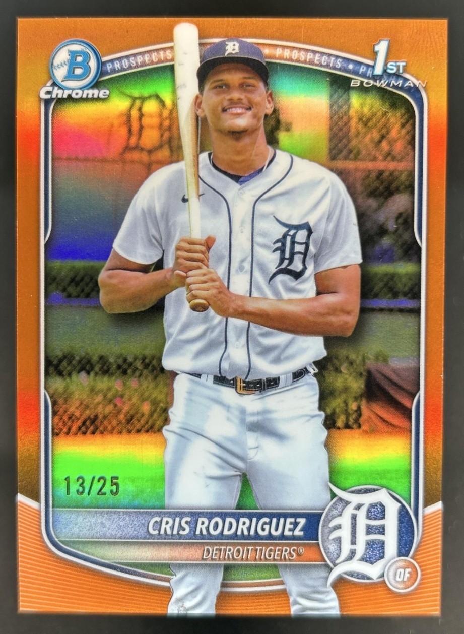 2025 Bowman Chrome Cris Rodriguez Orange Refractor 1st Prospect #/25 Tigers