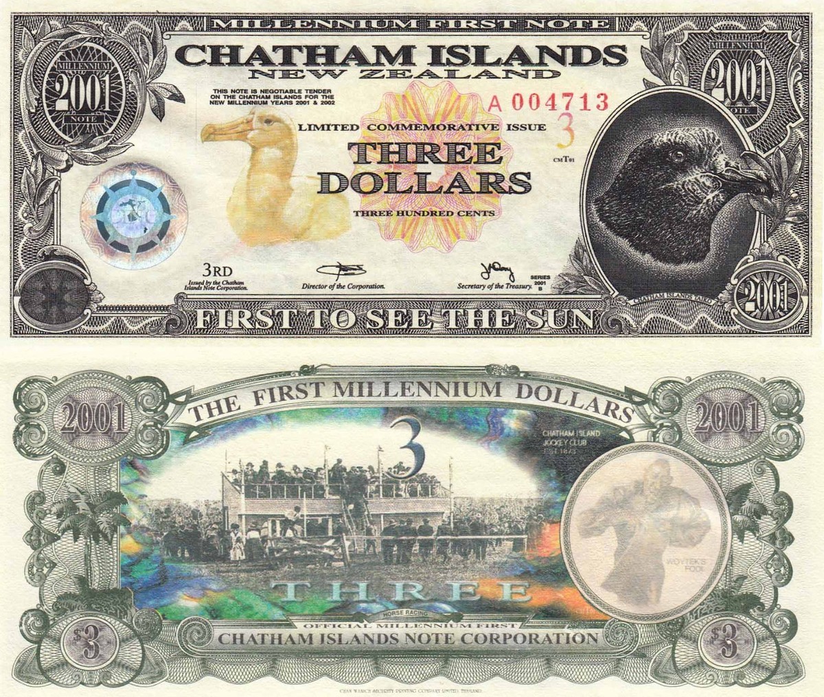 Chatham Islands 3 Dollars (2001) -Horse Racing/Jockey Club NIP UNC | eBay