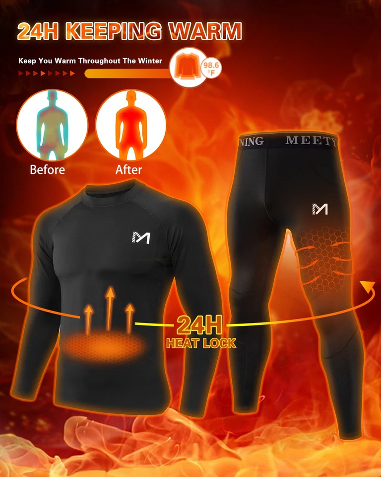 2 Set 4 Pack Mens Thermal Compression Base Layer Underwear Shirt Tights Pant Ski - Image 3 of 4