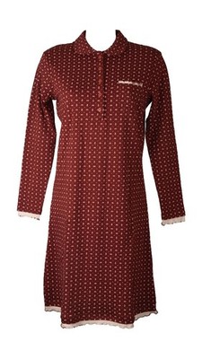 RAGNO Damen-Nachthemd, warm, aus Interlock-Baumwolle, Winter, langärmelig mit Kr
