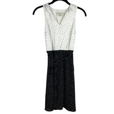 Ann Taylor Loft Black and White Polka Dot Chiffon Dress Belted Size 00P EUC