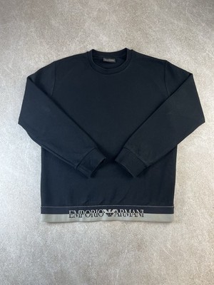 Emporio Armani Herren großes schwarzes Sweatshirt Rundhalsausschnitt Logo Band Saum Spruch