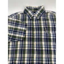 J.Crew Mens Short Sleeve Button Down Shirt Plaid Green Navy Blue Cotton Size M