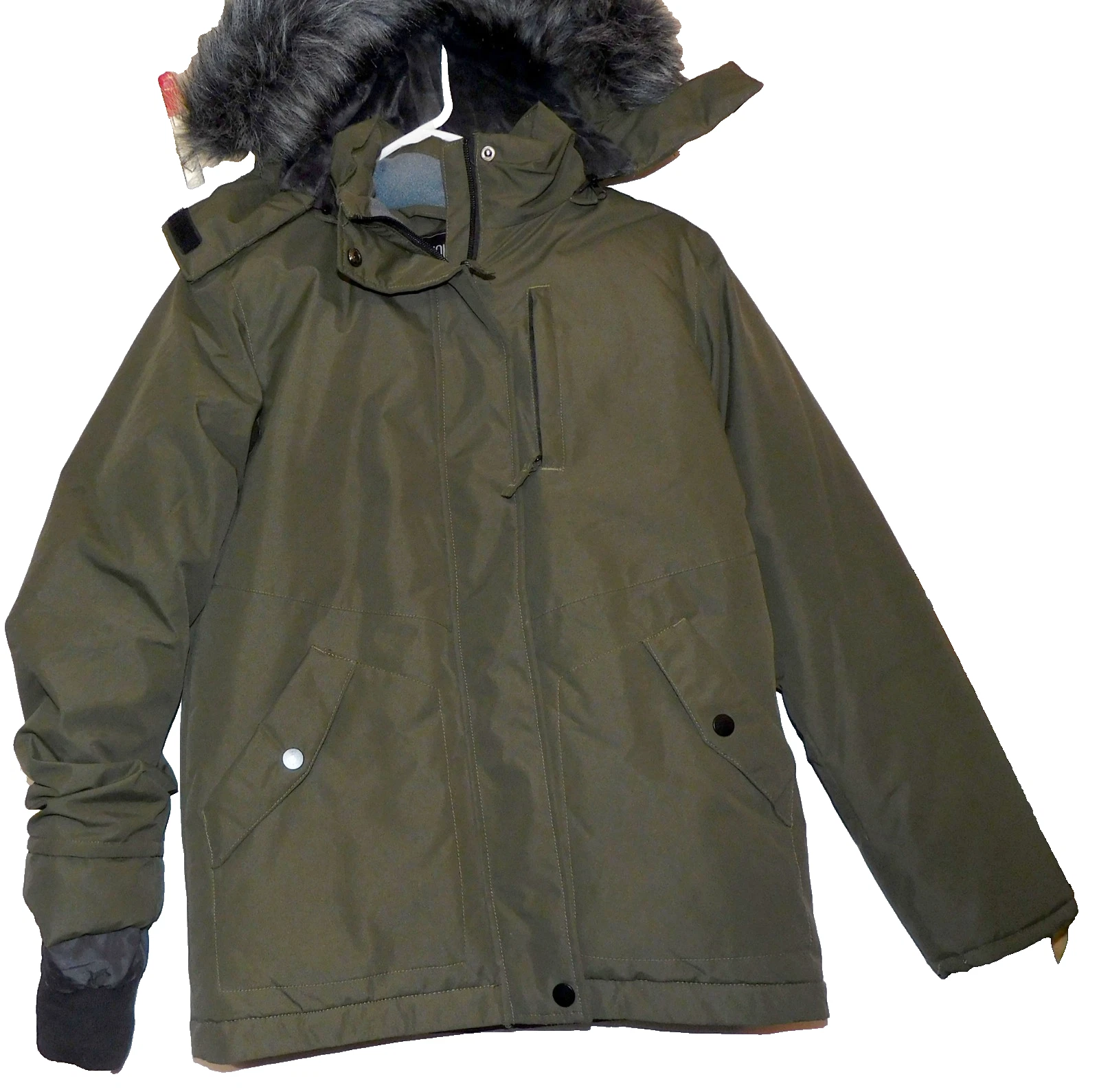 ZSHOW Boys Hooded Puffer Jacket Waterproof Parka SZ 10-12 Green Gray Lined NWOT